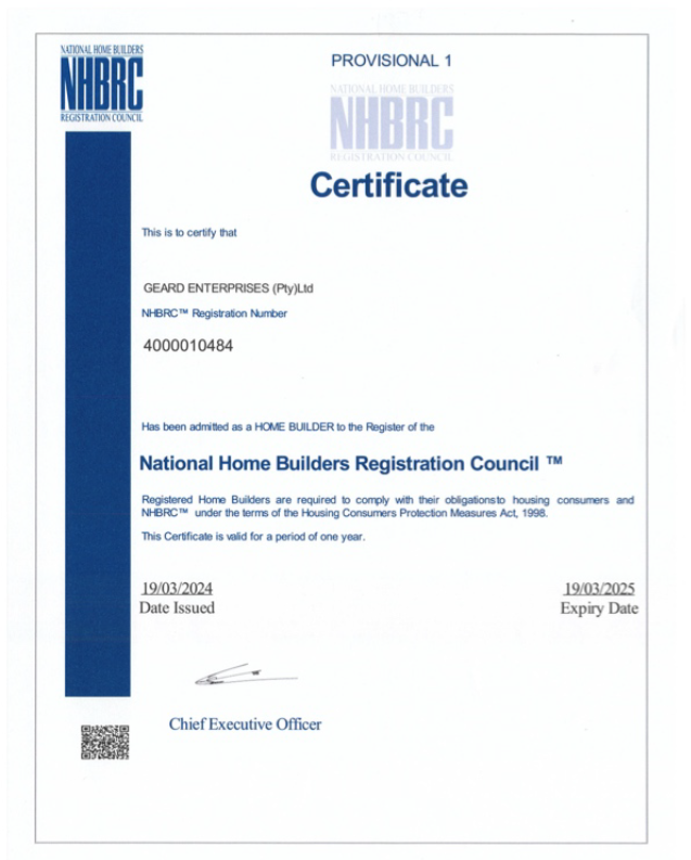 NHBRC Certificate